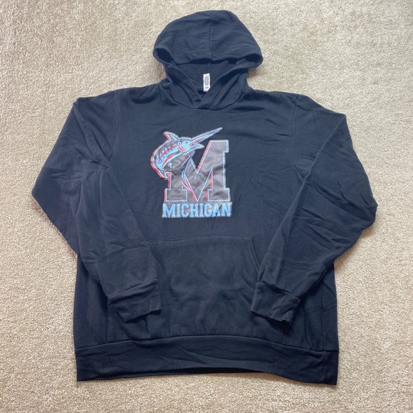 Bella + Canvas Other - Bella Canvas Sweater Mens Large Michigan Marlins‎ Hoodie Black Fleece Collection